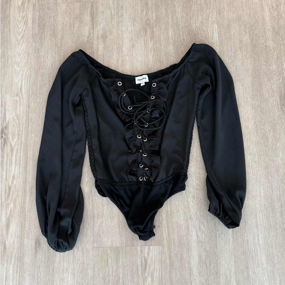 Black Revolve Lace Up Top Bodysuit